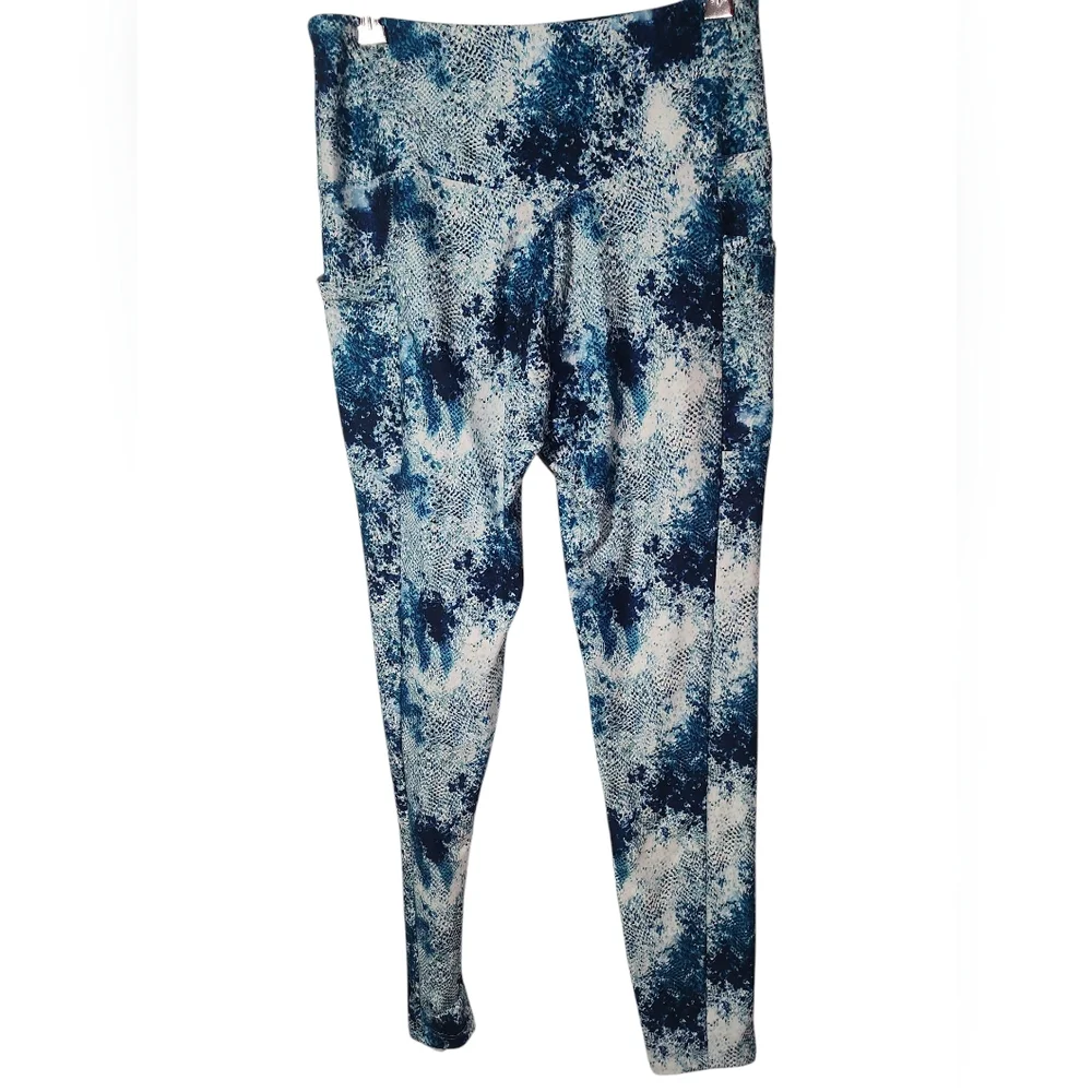 Bally Total Fitness Blue Patterned High Rise Pocket Work Out Leggings. L - Picture 3 of 7